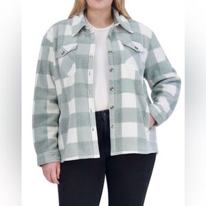 sage ladies plush shirt jacket copper green/ white size large